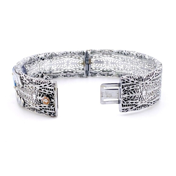Ostby Barton Filigree Clamper Bracelet Sterling Silver Rhodium Edwardian to Deco - Picture 4 of 7